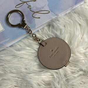LIKE NEW: KATE SPADE TAUPE LEATHER BAG CHARM/COMPACT MIRROR